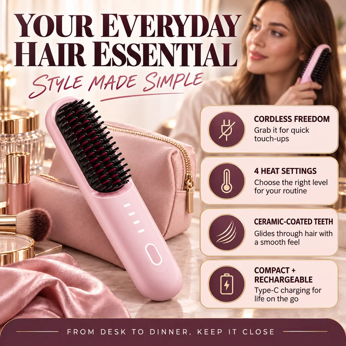 Beautnexa® 🔥 Cordless Heated Hair Brush