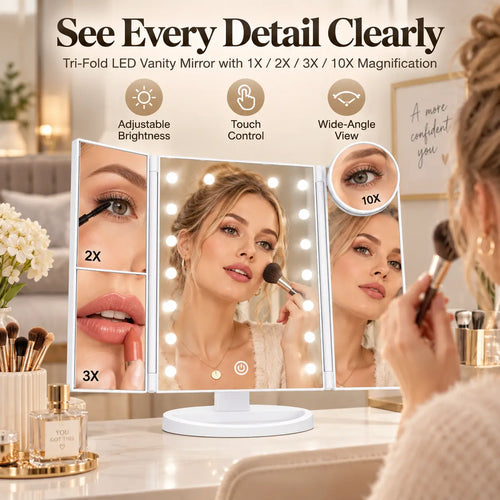 Beautnexa® 💡🪞 Luxury Tri-Fold LED Makeup Mirror