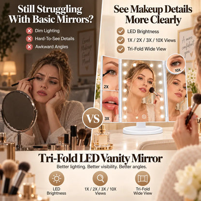Beautnexa® 💡🪞 Luxury Tri-Fold LED Makeup Mirror
