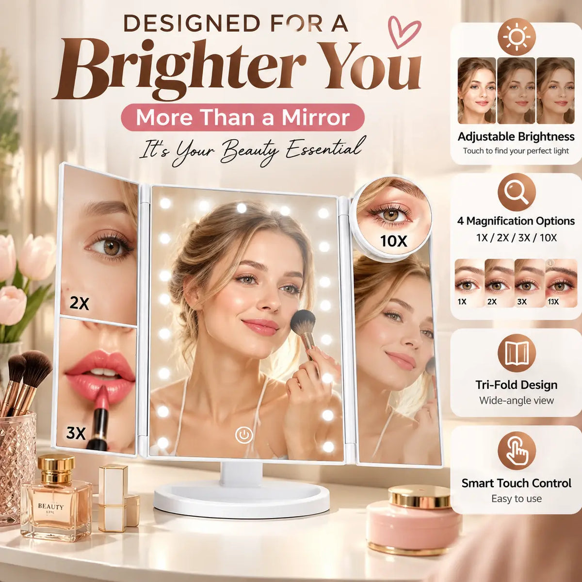 Beautnexa® 💡🪞 Luxury Tri-Fold LED Makeup Mirror
