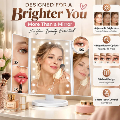 Beautnexa® 💡🪞 Luxury Tri-Fold LED Makeup Mirror