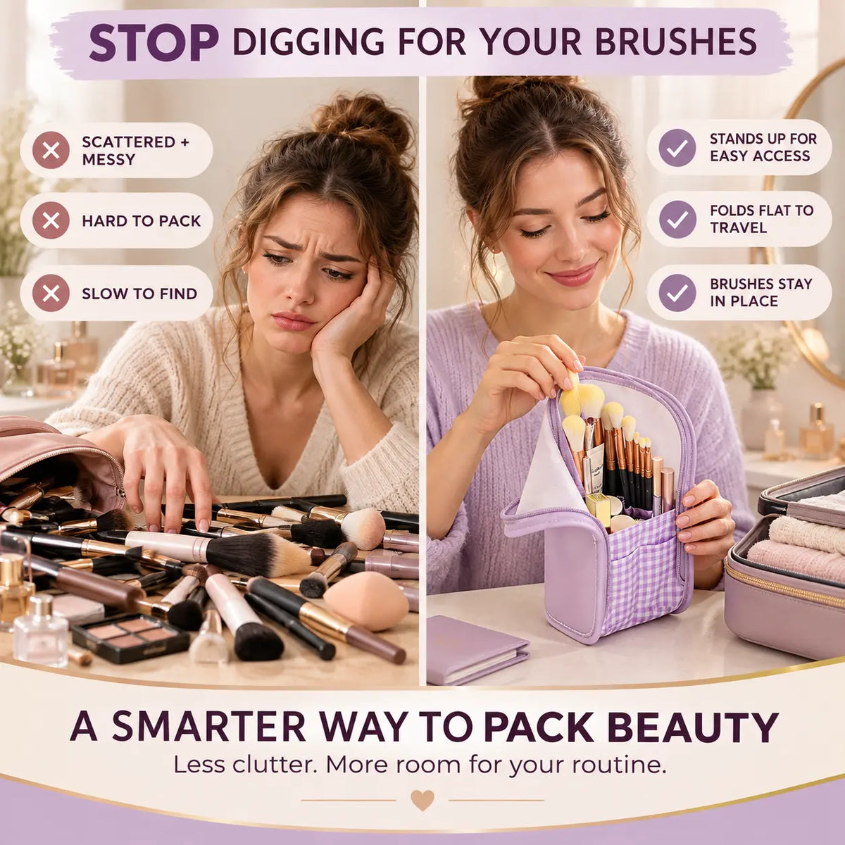 Beautnexa® 💜👜 Stand-Up Makeup Brush Organizer Bag