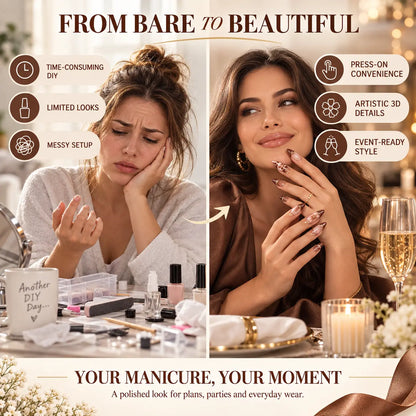 Beautnexa® 🤎🌸 French Floral Press-On Nails