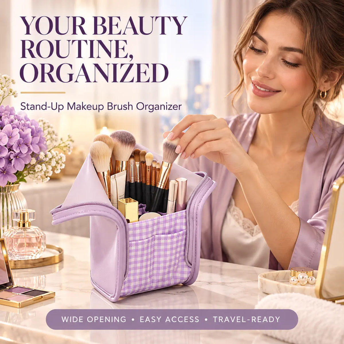 Beautnexa® 💜👜 Stand-Up Makeup Brush Organizer Bag