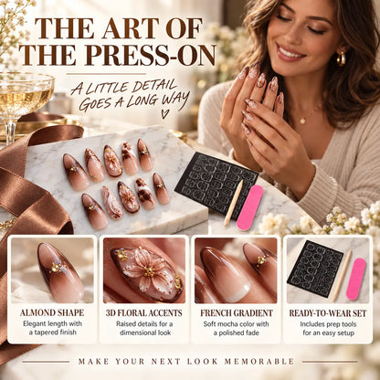 Beautnexa® 🤎🌸 French Floral Press-On Nails